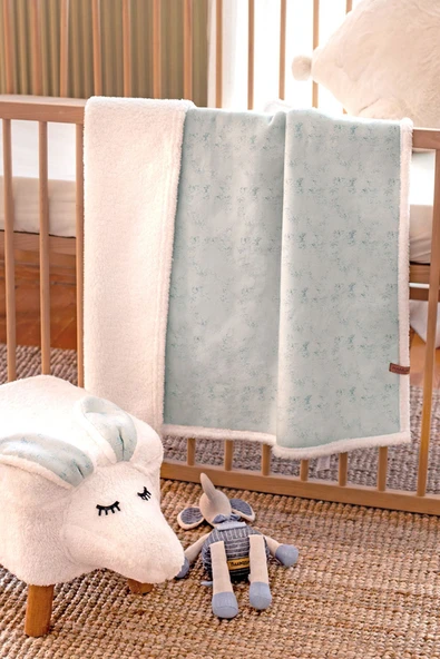 Fluffy Bebek Battaniyesi 80x100 Solid Yeşil Kundak Puset Çift Taraflı Koyun Tüyü Battaniye 100x80 ürün görseli 1