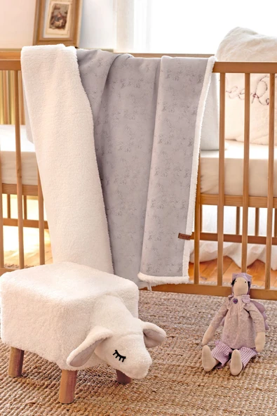 Fluffy Bebek Battaniyesi 80x100 Solid Gri Kundak Puset Çift Taraflı Koyun Tüyü Battaniye 100x80 ürün görseli 1