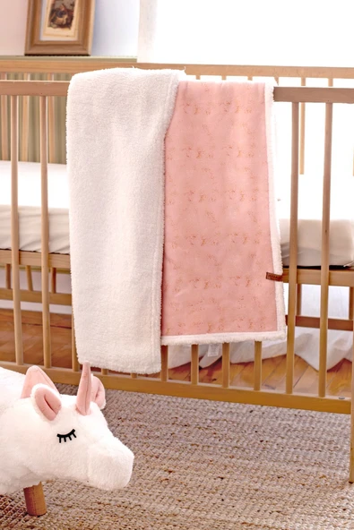 Fluffy Bebek Battaniyesi 80x100 Solid Pembe Kundak Puset Çift Taraflı Koyun Tüyü Battaniye 100x80 ürün görseli 1