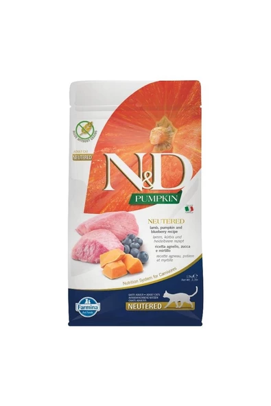 N&D Pumpkin Tahılsız Kuzu & Yaban Mersinli Kısırlaştırılmış Yetişkin Kedi Maması 1,5 Kg ürün görseli 1