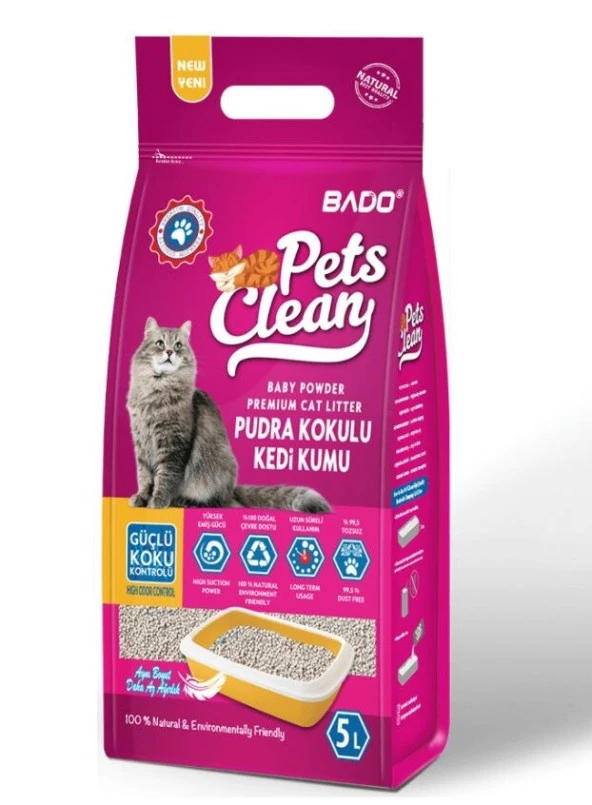 Bado Pets Clean Bebek Pudrası Kokulu Kedi Kumu 5 L ürün görseli 1