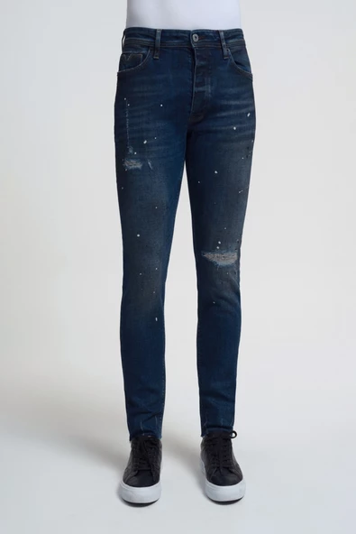 Loft 2033755 Mavi Erkek Ricardo Slim Fit Normal Bel Daralan Paça Yırtık Boya Detaylı Kot Pantolon ürün görseli 1