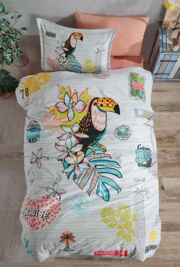 Clasy Ranforce Nevresim Takımı Tek Kişilik Paradise V1 Somon ürün görseli 1