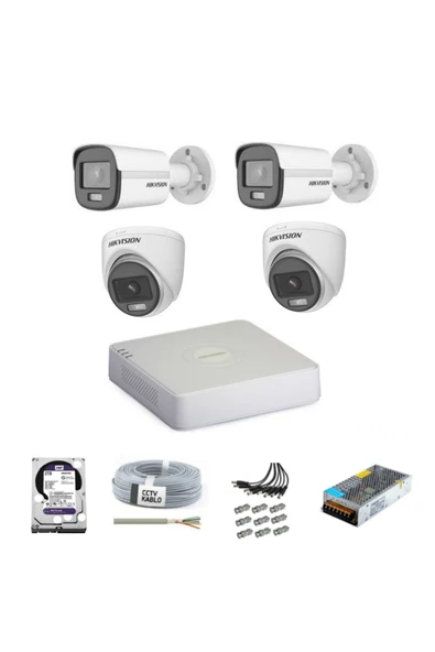 Hikvision Colorvu Gece-karanlıkta Renkli 4 Ahd Kameralı Güvenlik Kamera Kuruluma Hazır Set 500GB HDD ürün görseli 1
