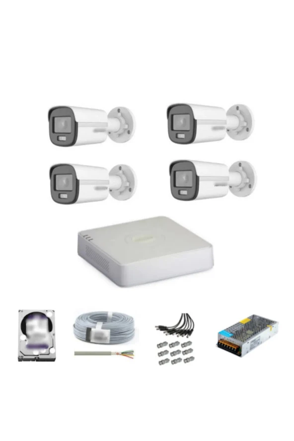 HİKVİSİON Colorvu Gece Karanlıkta Renkli 4 Dış Ortam Ahd Kameralı Güvenlik Kamera Kuruluma Hazır 500GB HDD ürün görseli 1