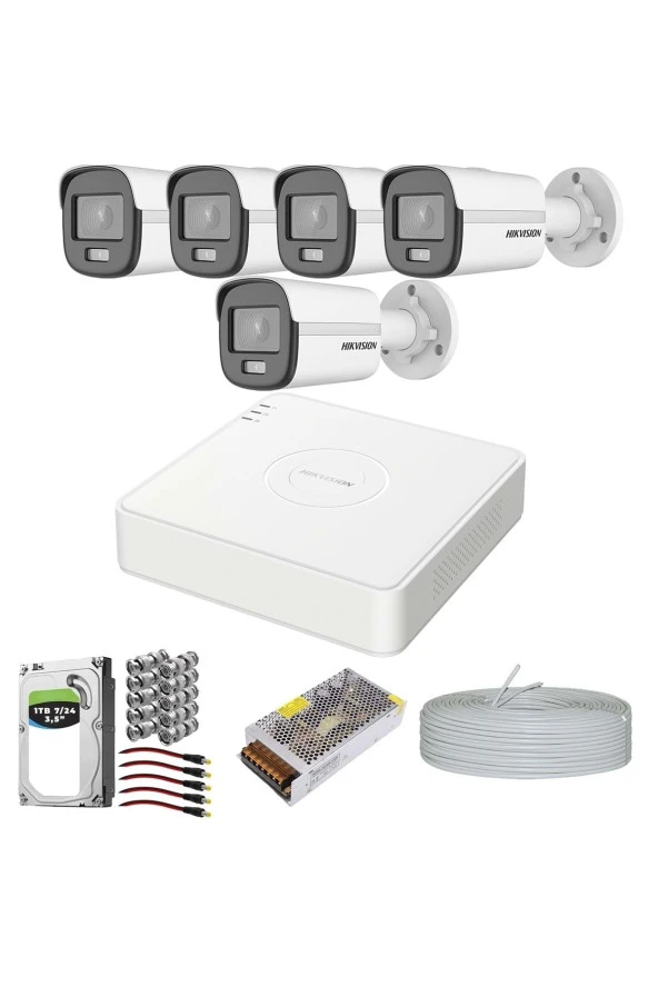 HİKVİSİON Colorvu Gece-karanlıkta 7/24 Renkli 5 Kameralı Set 500 GB Hdd ürün görseli 1