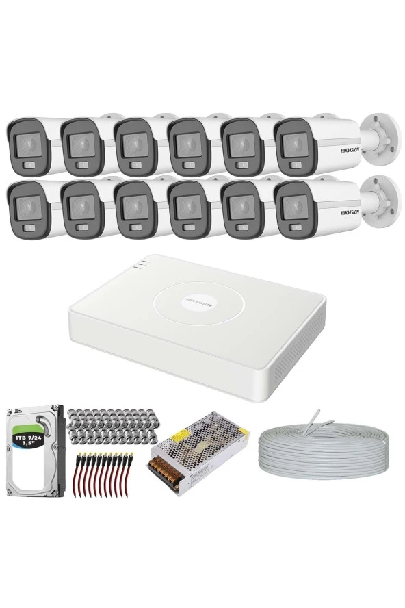 Hıkvısıon Colorvu Gece-karanlıkta 7/24 Renkli 12 Kameralı Set 1tb 7/24 Hdd ürün görseli 1