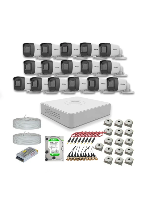 HİKVİSİON 2mp 16 Kameralı Dış Ortam Ahd Hd-tvı Full Kamera Seti 500gb Disk ürün görseli 1