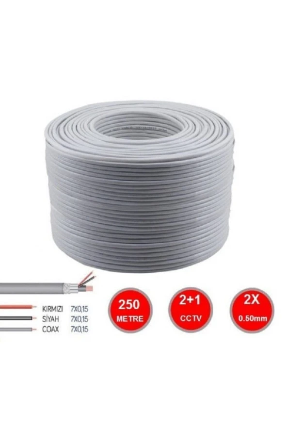 250 Metre 2+1 0,50mm 1. Sınıf A Kalite Cctv Kamera Kablosu ürün görseli 1