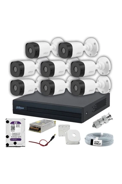 DAHUA 8 Kameralı Xvr1b08 2mp Hdcvı Full Hazır Set 8li Set (500GB HARDDİSK) KAMERALAR GECE RENKLİ ürün görseli 1