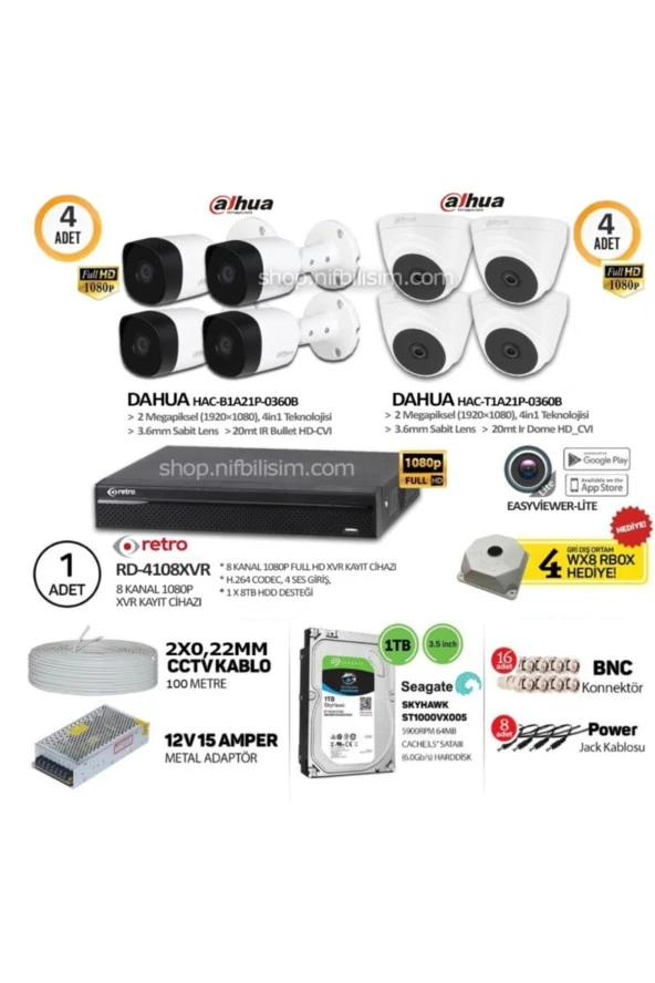 Dahua 2mp Hd-cvı Kamera Seti 1tb Rd-4108xvr ürün görseli 1