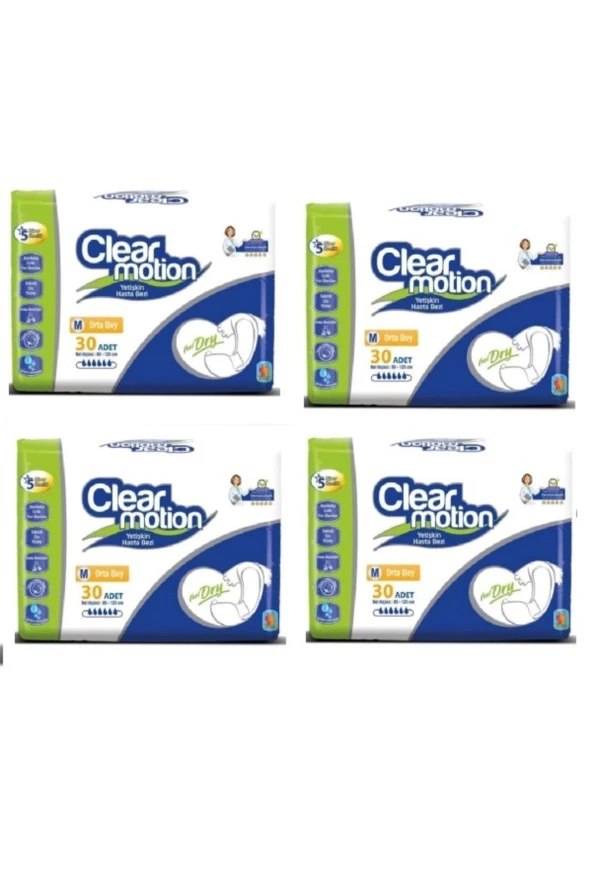 CLEAR MOTION Bel Bantlı Hasta Alt Bezi Orta Boy Medium 30Lu 4 Paket ürün görseli 1