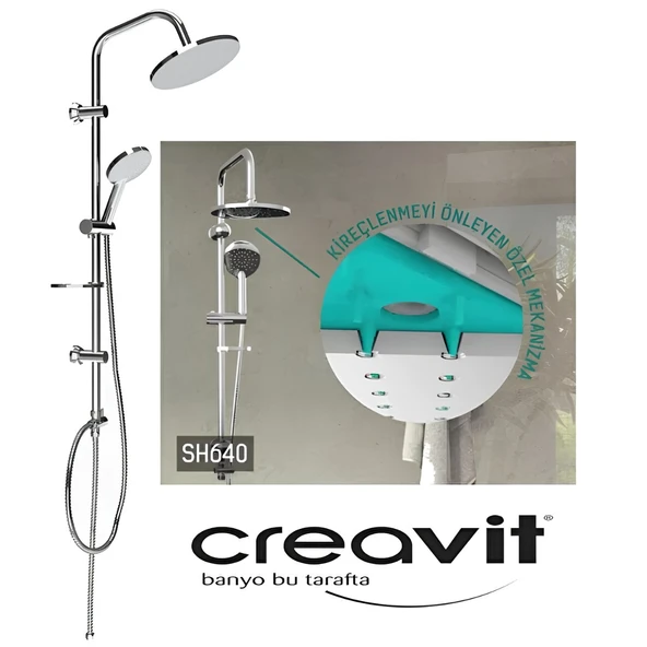 Creavit Oval Krom Tepe Duş Sistemi Kendinden Temizleyicili SH640 ürün görseli 1