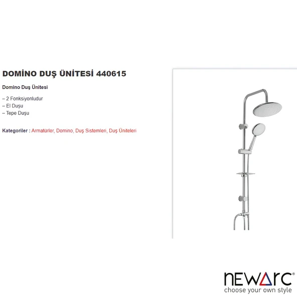 Newarc Domino Krom Duş Ünitesi 440615 - Resim 2