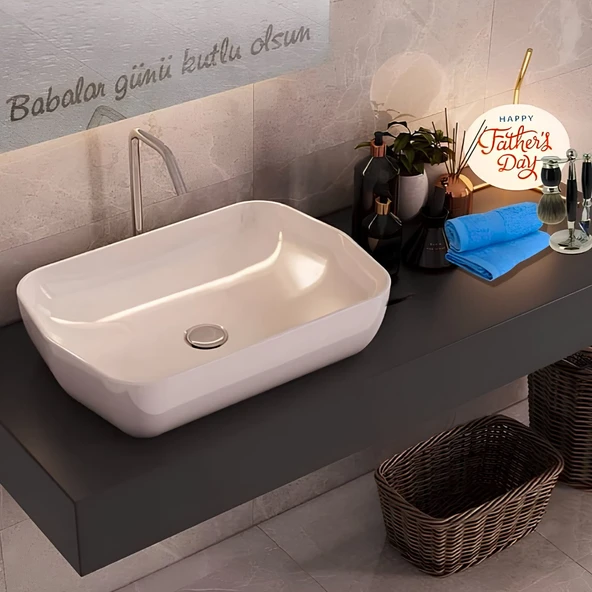 Seramiksan Lucida Oval Tezgâh Üstü Batarya Deliksiz Beyaz Lavabo 55x38 Cm A002551H ürün görseli 1