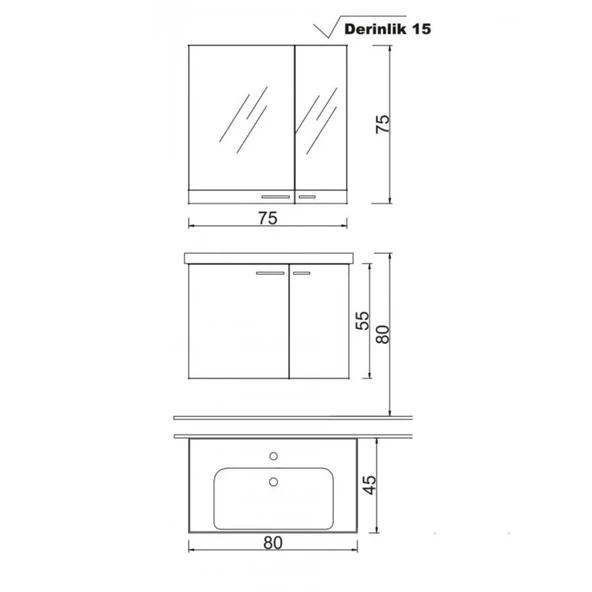 Denko Terra 80 Cm Alize Banyo Dolabı Takımı - Resim 3