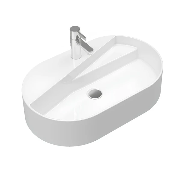 Seramiksan Livello Oval Tezgâh Üstü Batarya Delikli Beyaz Lavabo 65x40 Cm A114020H ürün görseli 1