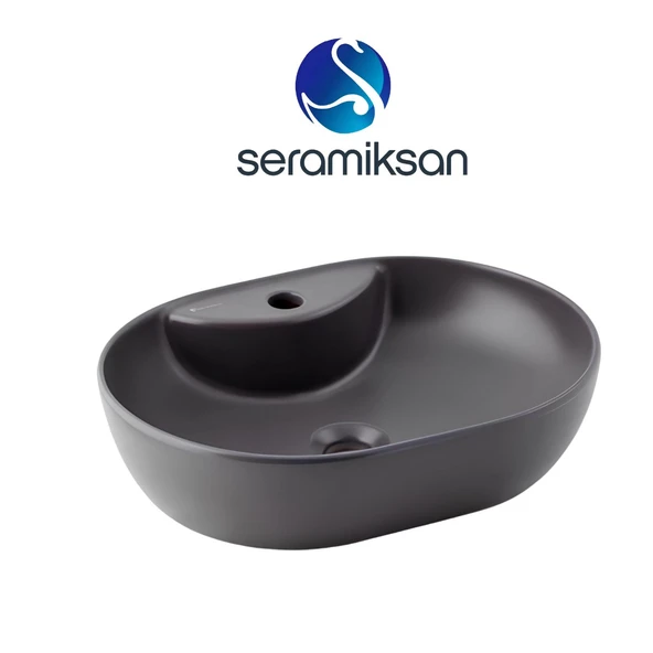 Seramiksan Alto Oval Tezgâh Üstü Batarya Delikli Mat Antrasit Lavabo 50x38 Cm A114010H ürün görseli 1