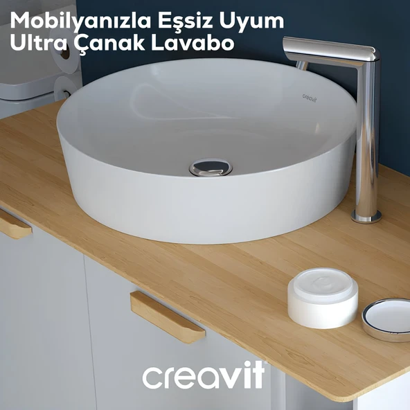 Creavit Ultra Yuvarlak Tezgâh Üstü Batarya Deliksiz Beyaz Lavabo 45x45 Cm UL145 ürün görseli 1