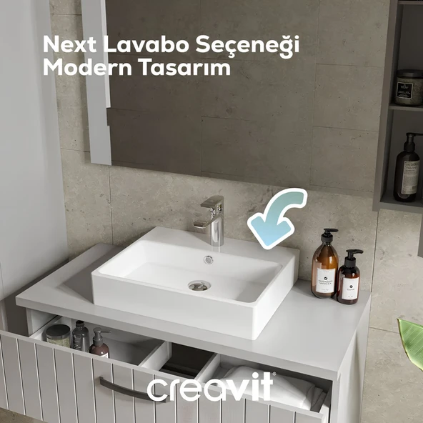 Creavit Next Kare Tezgâh Üstü Batarya Delikli Beyaz Lavabo 50x50 Cm NX256 ürün görseli 1