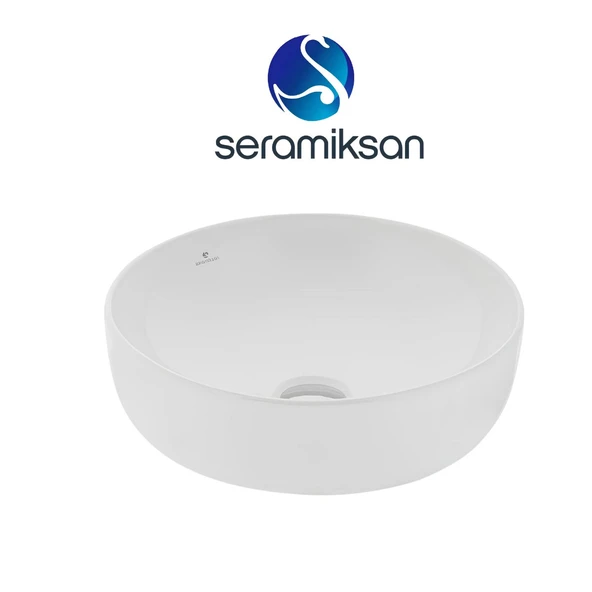 Seramiksan Sole Oval Tezgâh Üstü Batarya Deliksiz Beyaz Lavabo 42x42 Cm A002842H ürün görseli 1