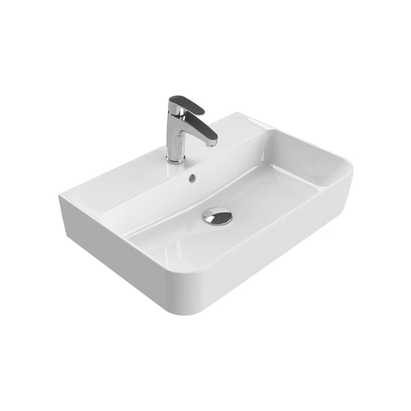 Turkuaz Cerastyle Hera Tezgâh Üstü Çanak Beyaz Lavabo 60x42 Cm 079200-u ürün görseli 1