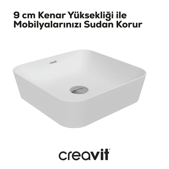 Creavit Ultra Kare Tezgâh Üstü Batarya Deliksiz Beyaz Lavabo 40x40 Cm UL040 ürün görseli 1