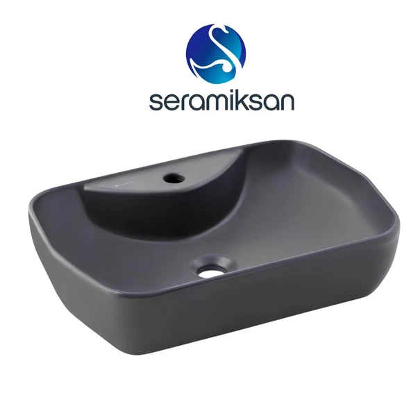 Seramiksan Lucida Oval Tezgâh Üstü Batarya Delikli Mat Antrasit Lavabo 55x38 Cm A002566H ürün görseli 1