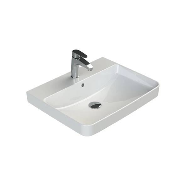 Turkuaz Cerastyle Noura Etajer Uyumlu Mini Beyaz Lavabo 60x30 Cm 079600-u ürün görseli 1