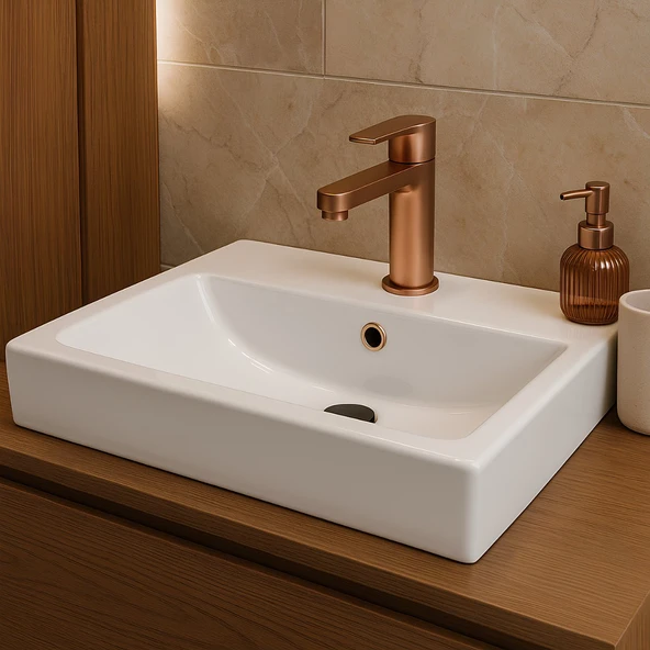 Newarc Aqua Tezgâh Üstü Beyaz Lavabo 60x46 Cm 5022 (AQU.L.060) ürün görseli 1