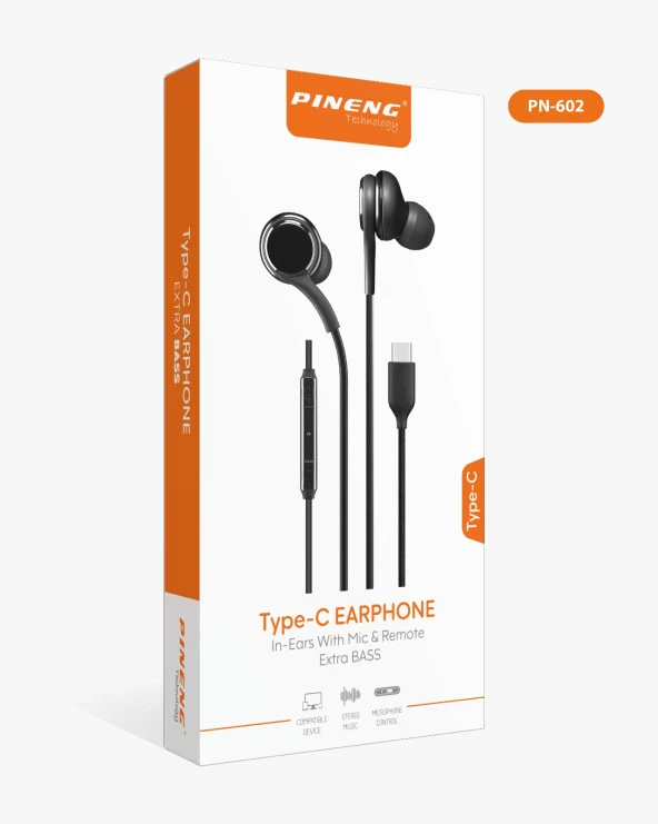 PINENG TYPE-C EARPHONE EXTRA BASS KULAKLIK PN-602 ürün görseli 1