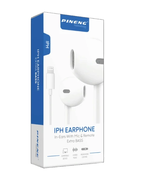 Pineng IPH PN-603 Lightning Kablolu Kulaklık Beyaz ürün görseli 1