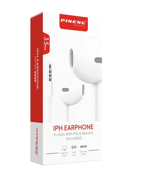Pineng IPH PN-601 Stereo Jack Kablolu Kulaklık Beyaz ürün görseli 1