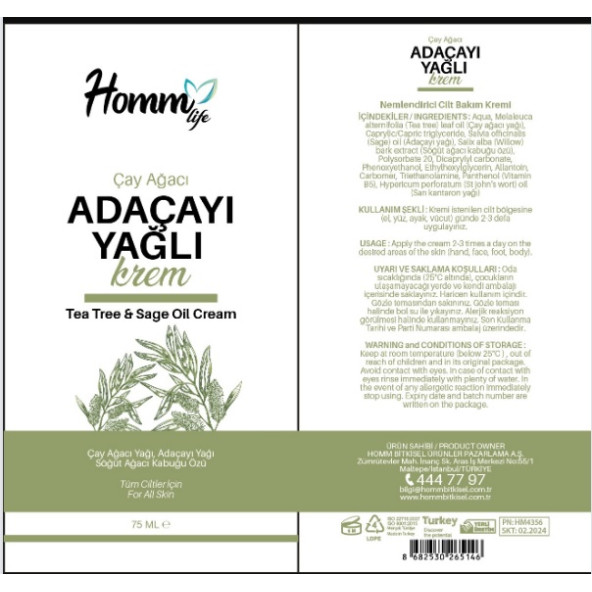HOMM LIFE ÇAY AĞACI ADAÇAYI YAĞLI KREM 75 ML ürün görseli 1