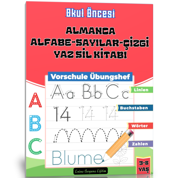 Okul Öncesi Almanca Alfabe-Sayılar-Çizgi YAZ-SİL Kitabı ürün görseli 1