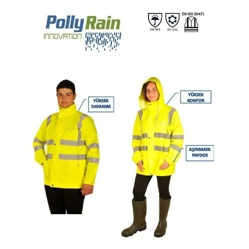 Polly Rain PU Polyester Tek Ceket Reflektörlü Yağmurluk ürün görseli 1