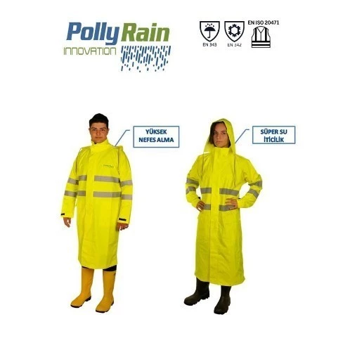 Polly Rain PU Polyester Reflektörlü Pardesü Yağmurluk ürün görseli 1