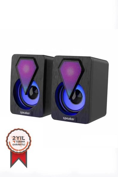 Torima Işıklı Bilgisayar Hoparlörü 1+1 Ses Sistemi 3.5mm Jack Girişli Multimedia Usb Speaker D-04 ürün görseli 1