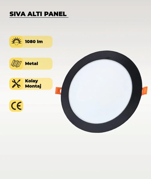 15W Sıva Altı Yuvarlak Siyah Led Panel 4000K (Gün Işığı) ürün görseli 1