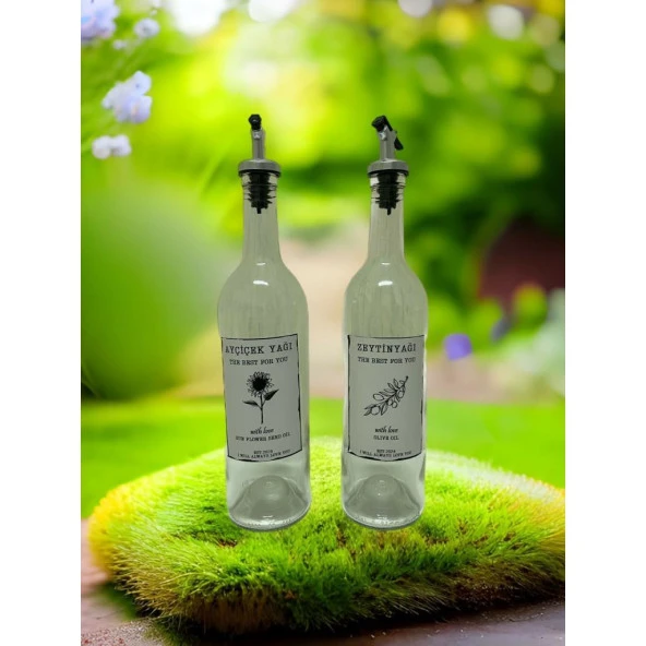With Love 2x750 ML Şeffaf Zeytinyağı ve Ayçiçek Yağı Şişesi Yağdanlık ürün görseli 1
