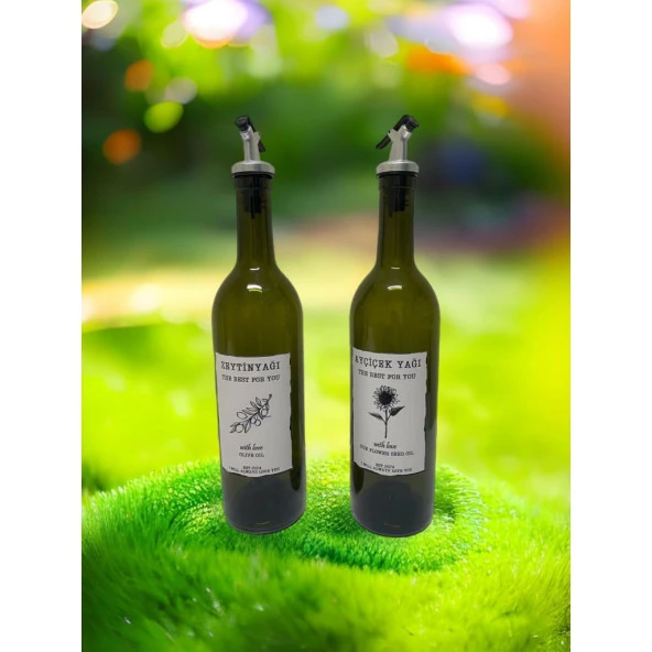 With Love 2x750 ML Koyu Renk Zeytinyağı ve Ayçiçek Yağı Şişesi Yağdanlık ürün görseli 1