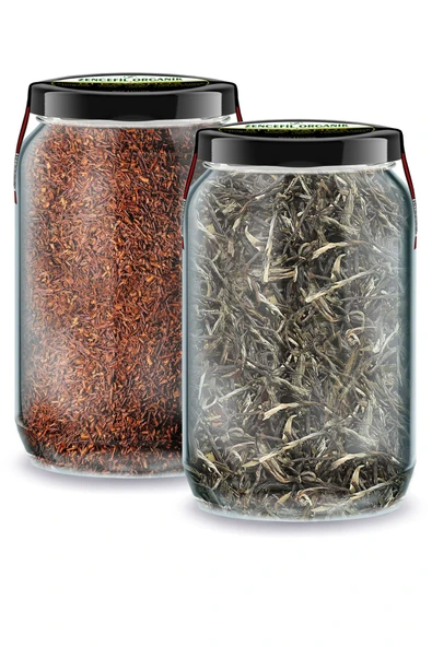 Bi Kavanoz Saf Beyaz Çay + Bi Kavanoz Saf Rooibos Kırmızı Çay 660 cc'lik 2 Cam Kavanoz Katkısız ürün görseli 1