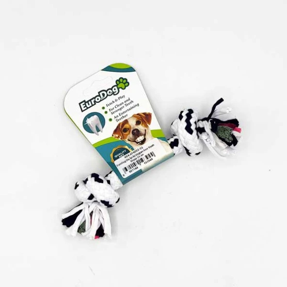 EuroDog Diş İpi İki Düğüm İnce Siyah Beyaz 15 cm ürün görseli 1