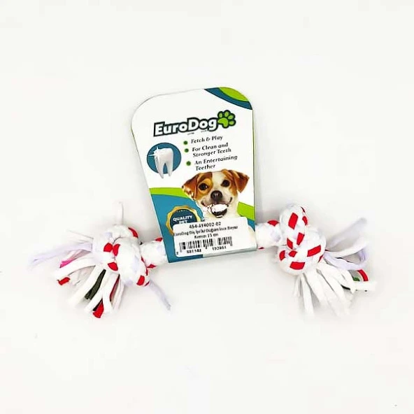 EuroDog Diş İpi İki Düğüm İnce Beyaz Kırmızı 15 cm ürün görseli 1