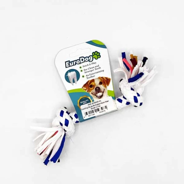 EuroDog Diş İpi İki Düğüm Kalın Mavi Beyaz 15 cm ürün görseli 1