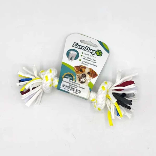 EuroDog Diş İpi İki Düğüm Kalın Sarı Beyaz 15 cm ürün görseli 1
