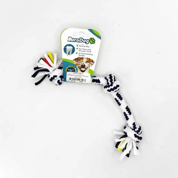 EuroDog Diş İpi Üç Düğüm Mavi Beyaz Çizgi 15 cm ürün görseli 1