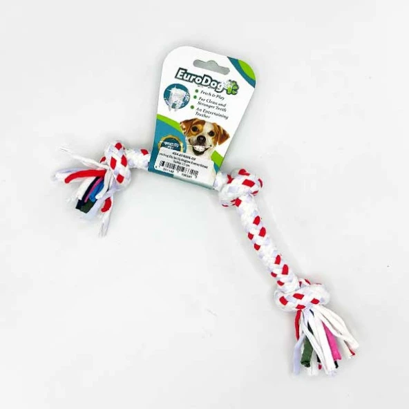 EuroDog Diş İpi Üç Düğüm Kırmızı Beyaz Nokta 15 cm ürün görseli 1