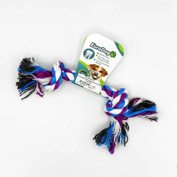 EuroDog Diş İpi İki Düğüm Kalın Mor Mavi Beyaz20cm ürün görseli 1