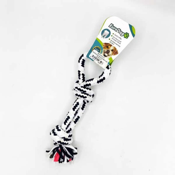 EuroDog Diş İpi Halka Çift Düğüm Siyah Beyaz 30 cm ürün görseli 1